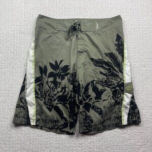 Y2K Ocean Core  Board Shorts Men 36 Green Hawaiian Floral Palm tree AOP Swim